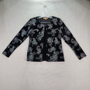 Vtg Notations Petite Black Velvet Glitter Paisley Top Cardigan Unique Blouse